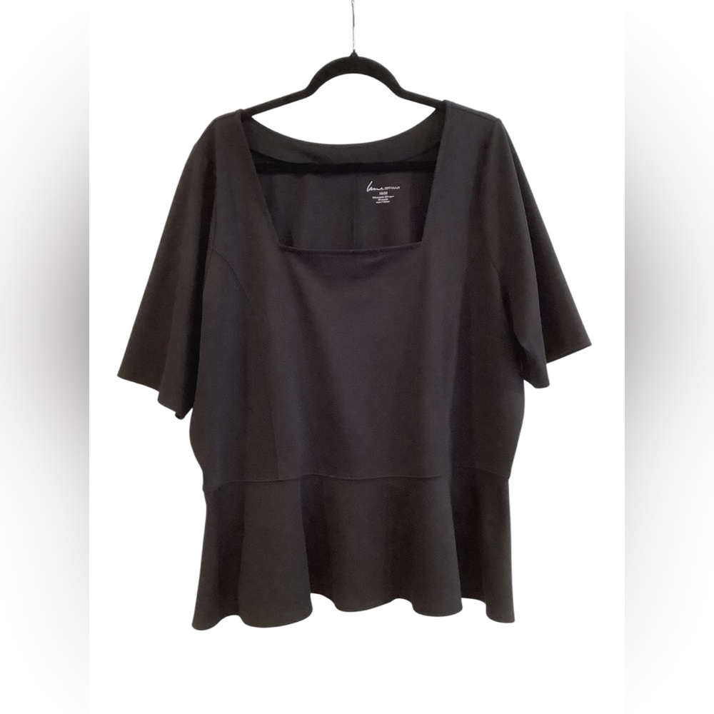 Lane Bryant Women's Square Neckline Ruffled Black Blouse Top Size 18/20